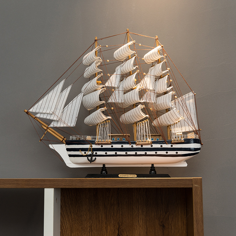 创意木制工艺帆船客厅壁橱摆饰乔迁升学地中海家居摆件商业礼品