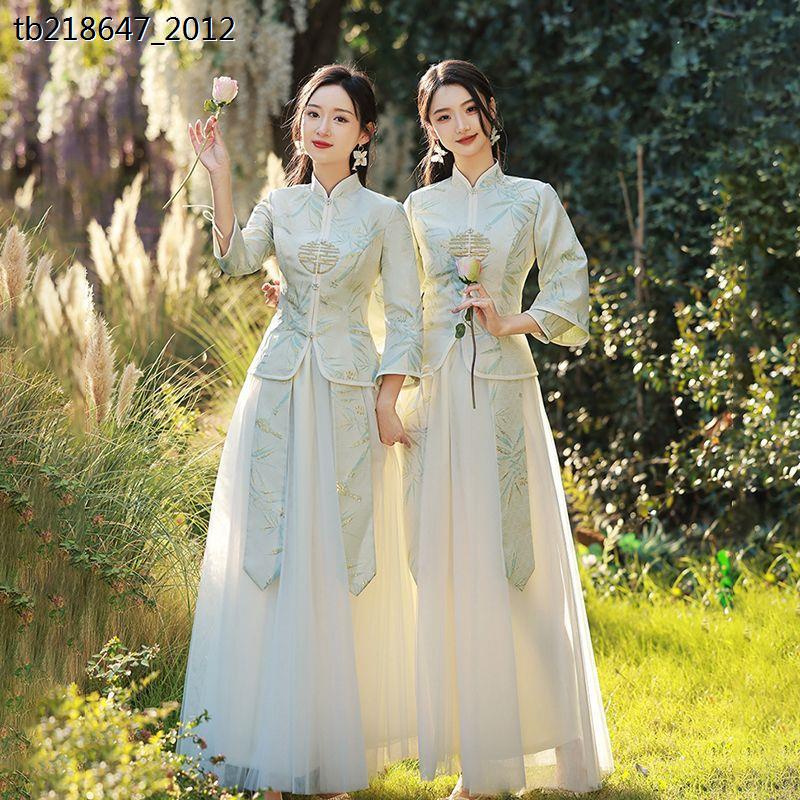 新中式国风伴娘服伴娘服长袖2023春夏新款高级婚礼团姐妹裙姐妹礼