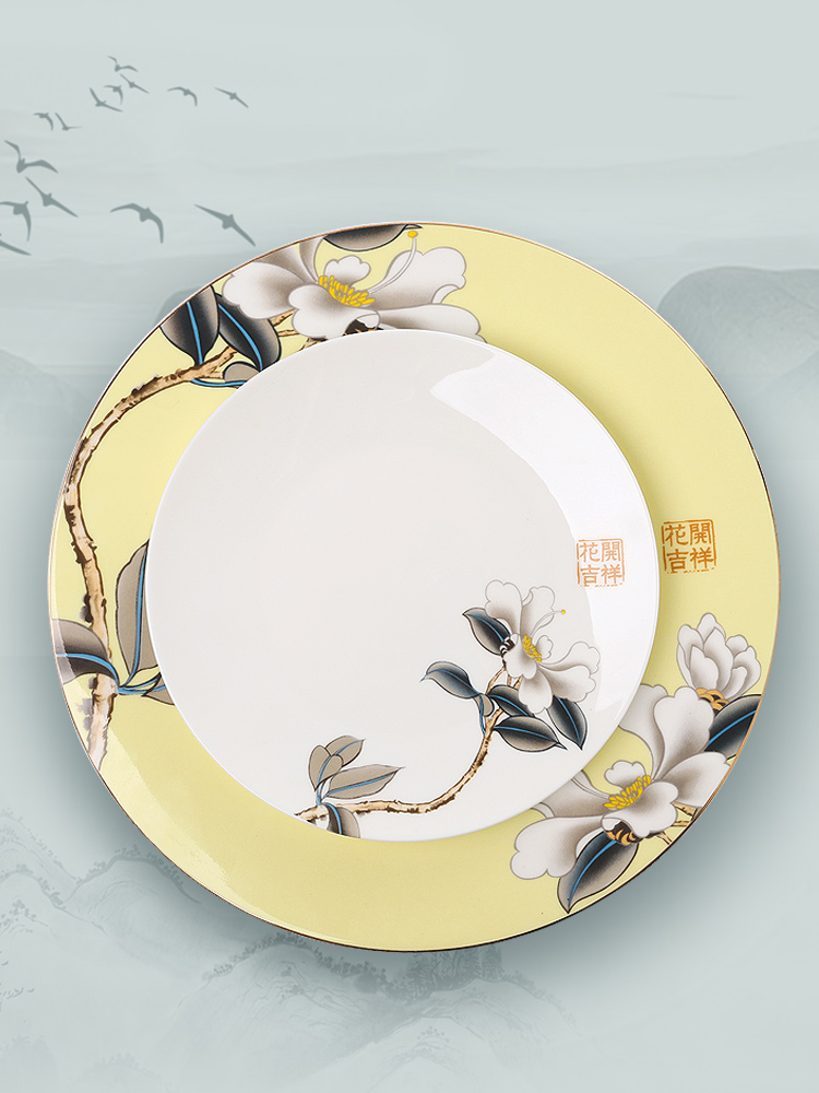 新中式酒店西餐具会所圆桌牛扒餐盘创意装饰盘子中餐碗勺套装家用