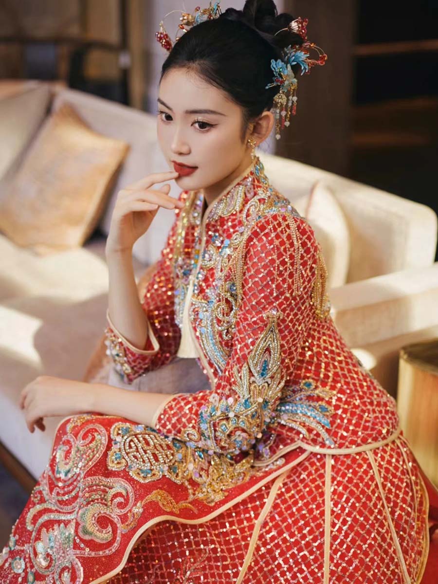 重工豪华秀禾服2023新款红色马来袍中式新娘礼服嫁衣结婚敬酒服