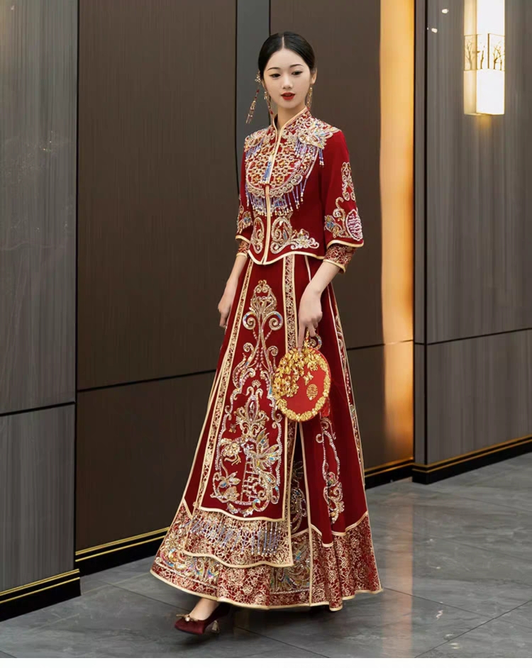 绣禾服中式嫁衣秀禾丝绒大红色服装新娘服装2023新款热卖网红款式