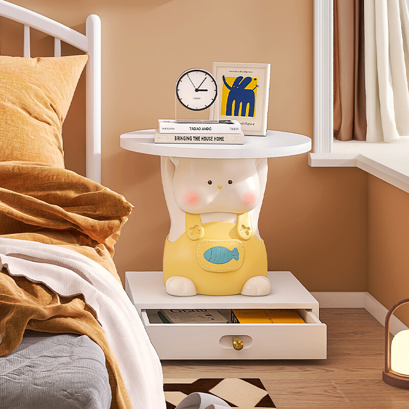 创意儿童床头柜家用卧室小型储物柜奶油风圆形置物架卡通床边柜子