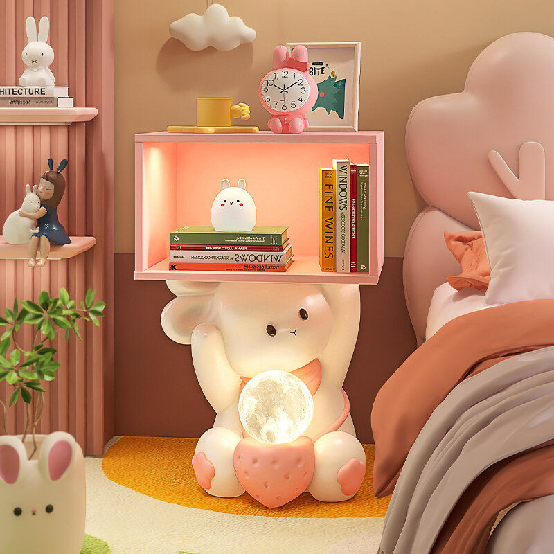 可爱儿童床头柜卡通兔子床头柜子创意奶油风女孩卧室替代床边柜