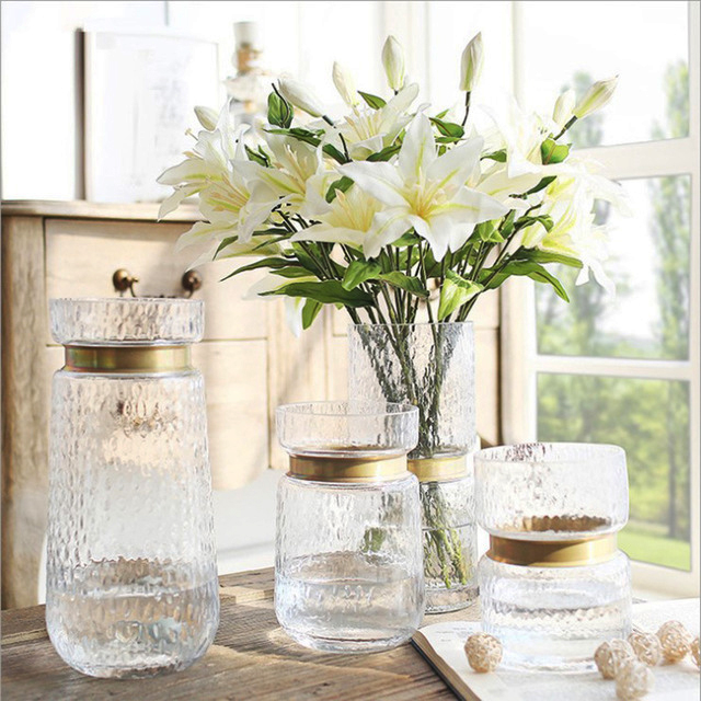 欧式玻璃花瓶摆件透明美式家居装饰品客厅电视柜餐桌轻奢干花插花