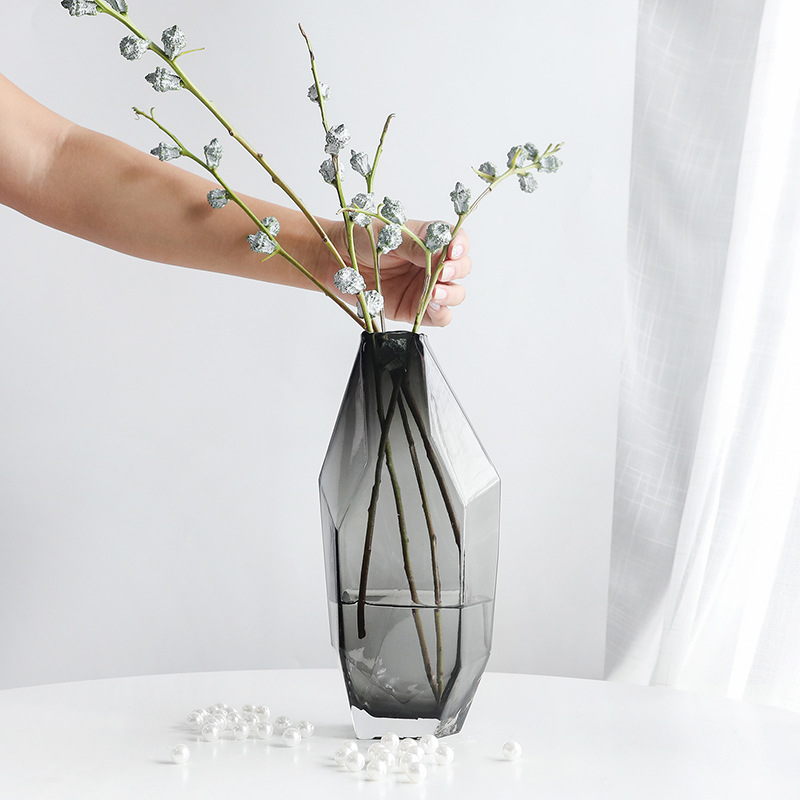欧式简约轻奢几何多面彩色透明玻璃花瓶花器插花花艺家居摆件装饰