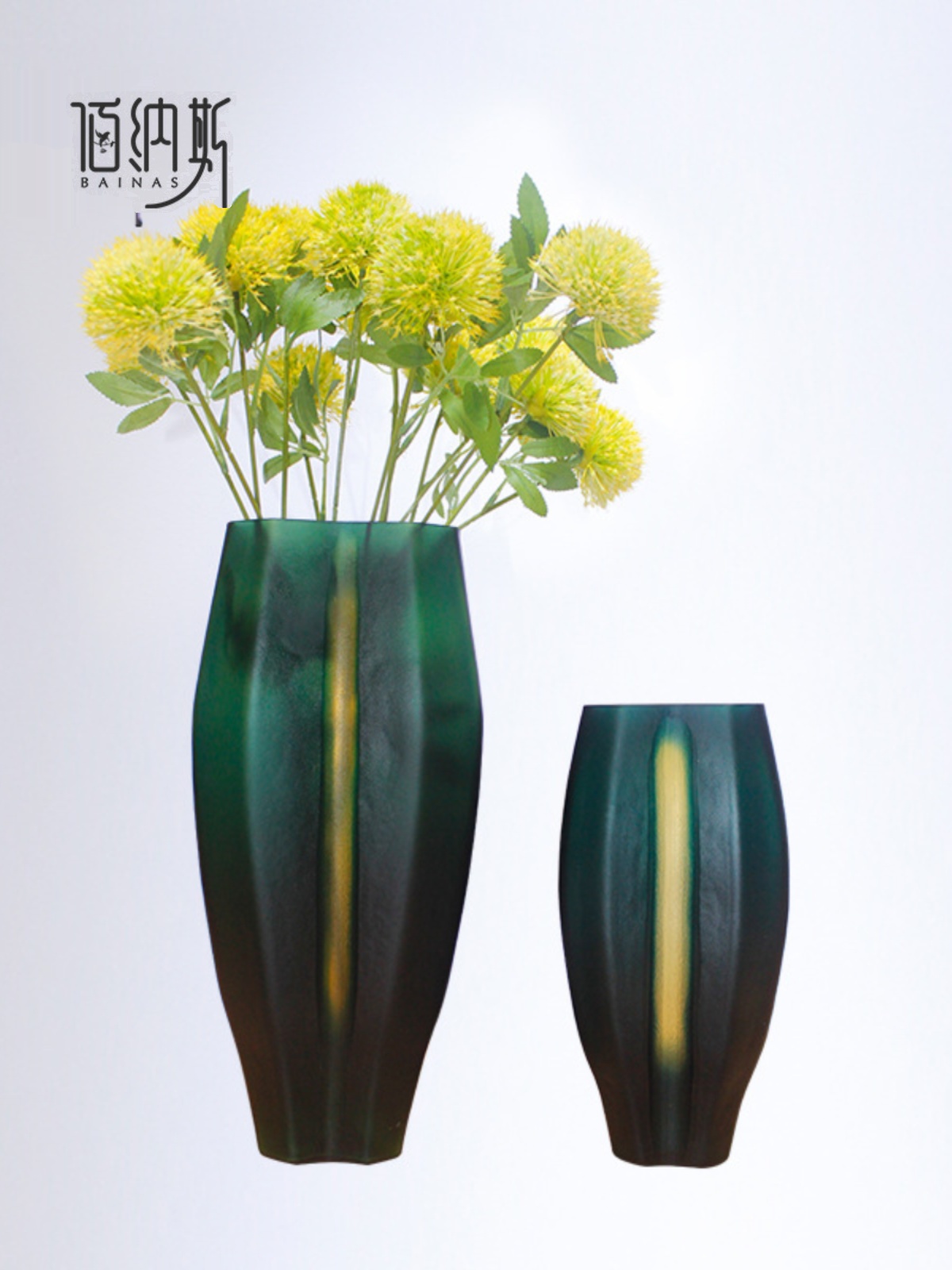 欧式简约绿色玻璃花器客厅摆件插花家居茶几磨砂装饰工艺品花瓶