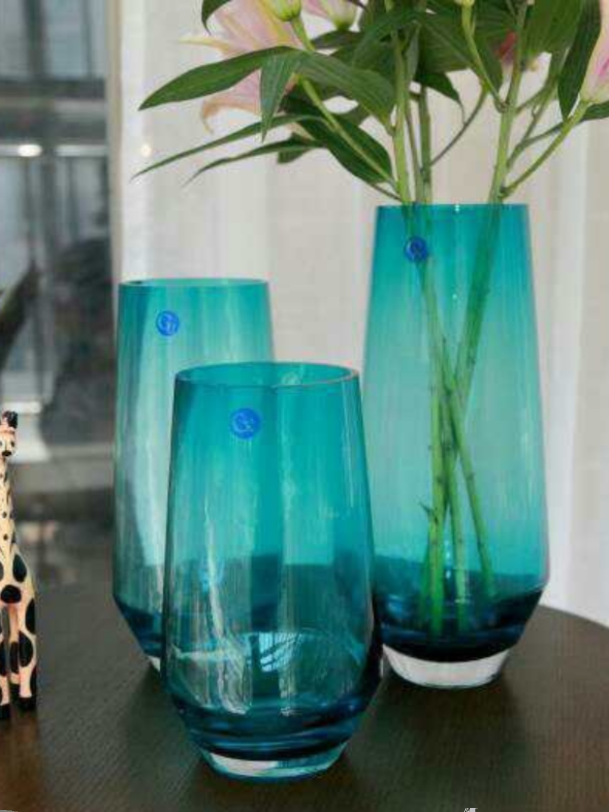 欧式简约渐变彩色玻璃直筒花瓶家居摆件水培富贵竹插花瓶三色原色