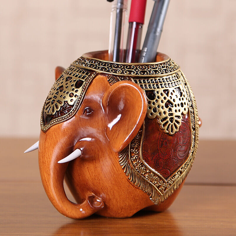 家居日用品办公桌实用小摆件欧式复古创意可爱大象笔筒工艺品h大