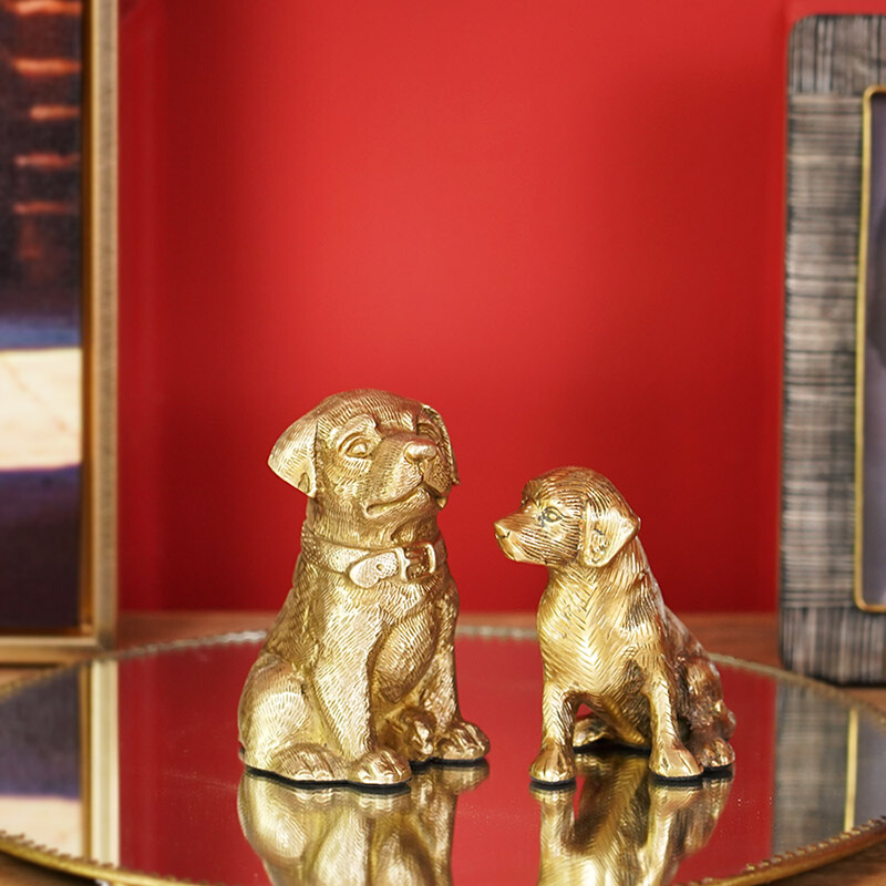 费灵家居欧式复古进口黄铜手工工艺品小狗摆件书房客厅装饰品礼品