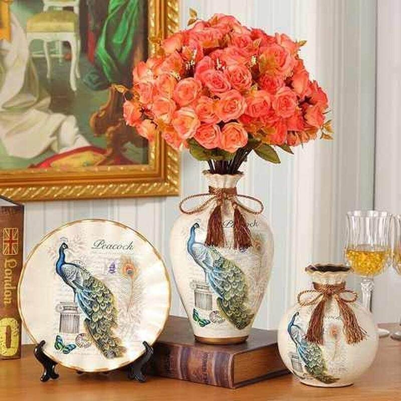 欧式陶瓷花瓶三件套家居客厅电视柜创意装饰品玄关结婚礼品摆件