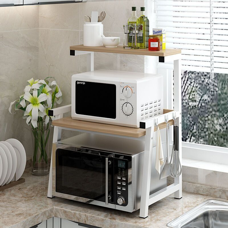 微波炉置物架厨房家用调味料储物收纳双层台面桌面电饭锅烤箱架子
