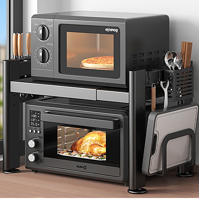 厨房微波炉架台面置物架多功能可伸缩双层烤箱电饭煲收纳架子家用
