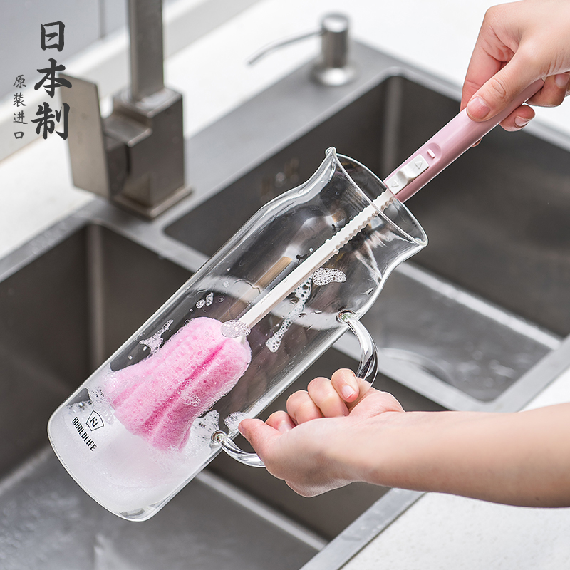 日本进口厨房海绵头杯刷清洁刷洗杯子神器长柄洗瓶刷刷奶瓶清洗刷