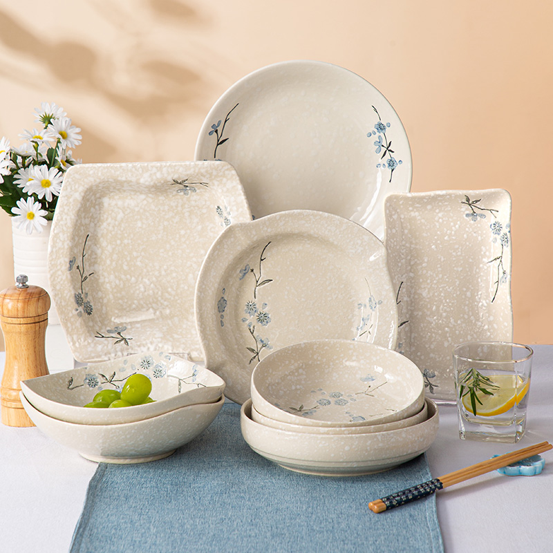 雅泰深盘陶瓷6寸盘子菜盘家用雪花釉下彩老式日和风式餐具8寸汤盘