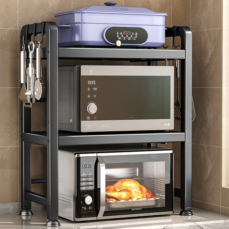 微波炉置物架双层厨房台面可伸缩多功能家用放电饭锅烤箱收纳架子
