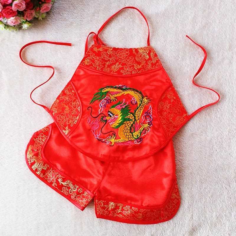 宝宝肚兜 儿童肚兜夏薄款套装男女 婴儿小红兜兜刺绣龙凤拍照服装